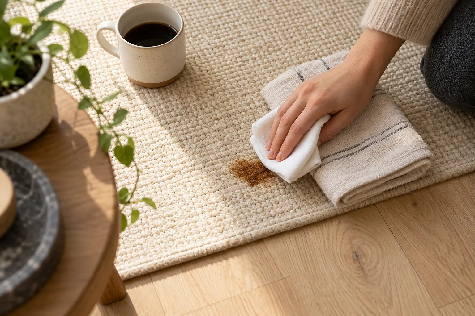Tahraa nostetaan valkoisella liinalla, kuiva pyyhe alla